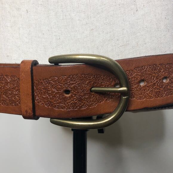 Leather Belt Brown Engraved Floral Vine Wide Italian Leather Medium main image 11